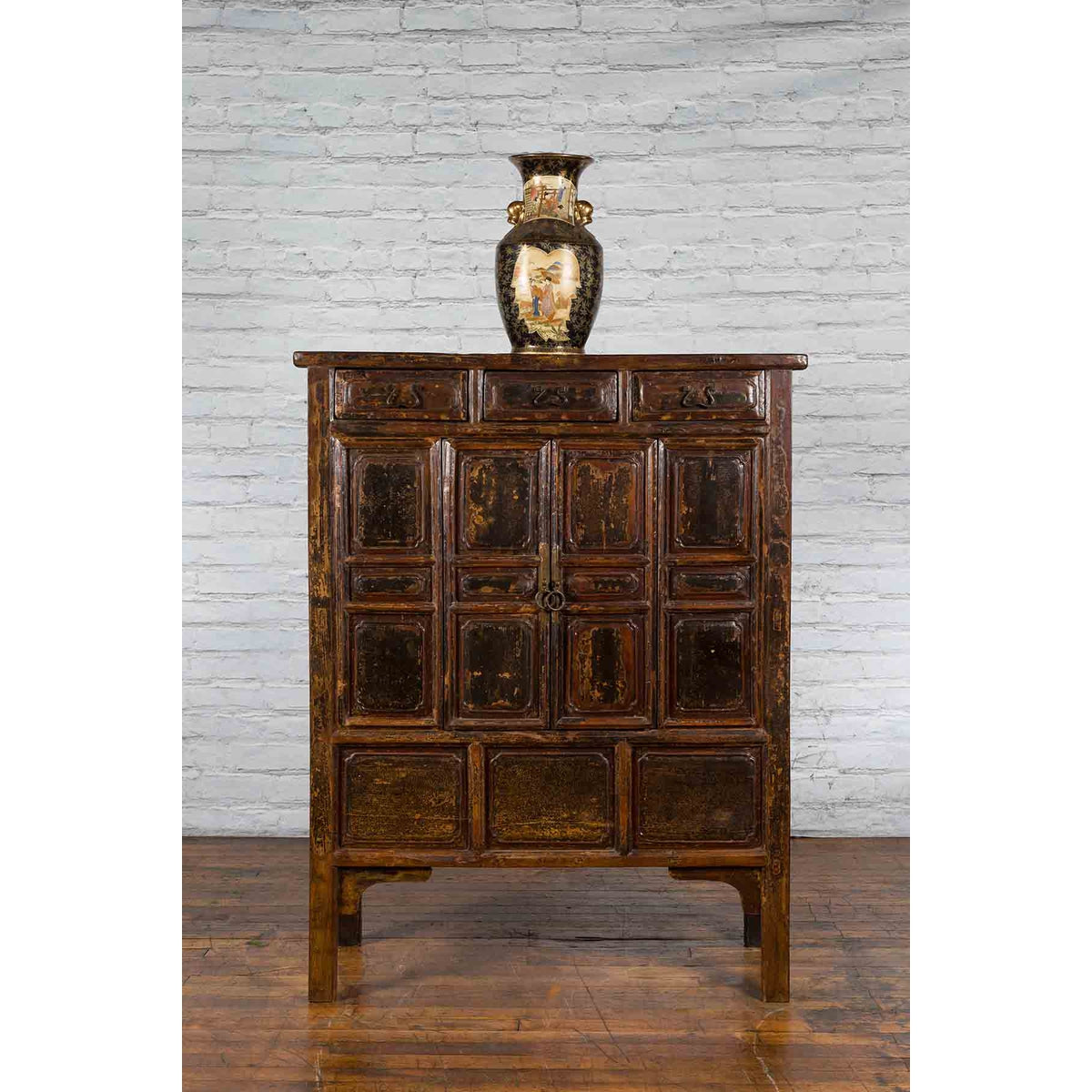 Qing Dynasty 1800s Brown Lacquered Chinese Cabinet with Doors and Drawers-3. Asian &amp; Chinese Furniture, Art, Antiques, Vintage Home Décor for sale at FEA Home