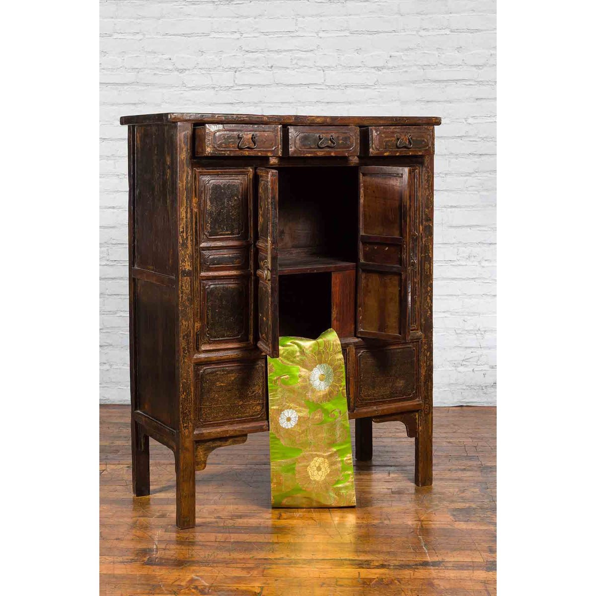 Qing Dynasty 1800s Brown Lacquered Chinese Cabinet with Doors and Drawers-9. Asian &amp; Chinese Furniture, Art, Antiques, Vintage Home Décor for sale at FEA Home