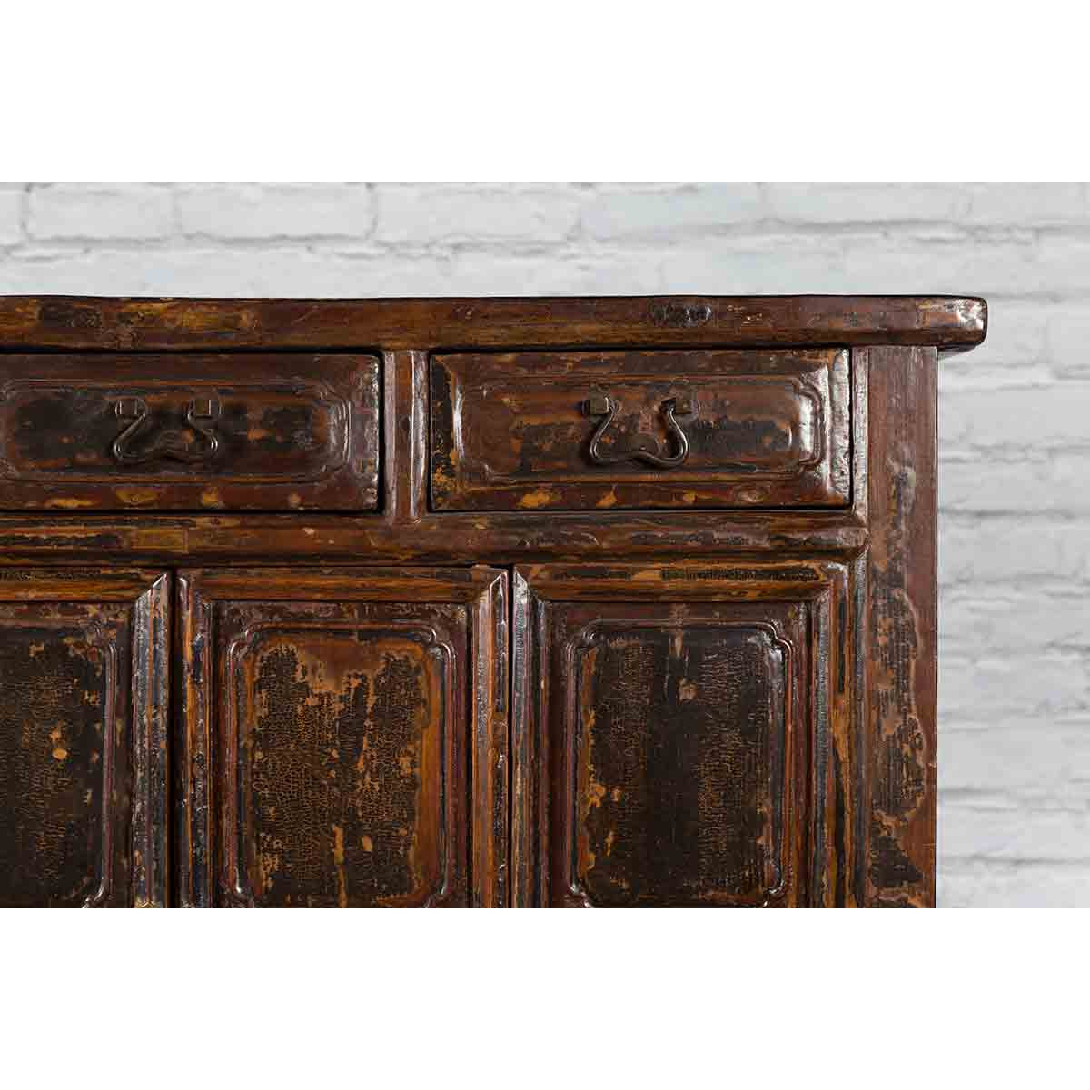 Qing Dynasty 1800s Brown Lacquered Chinese Cabinet with Doors and Drawers-17. Asian &amp; Chinese Furniture, Art, Antiques, Vintage Home Décor for sale at FEA Home