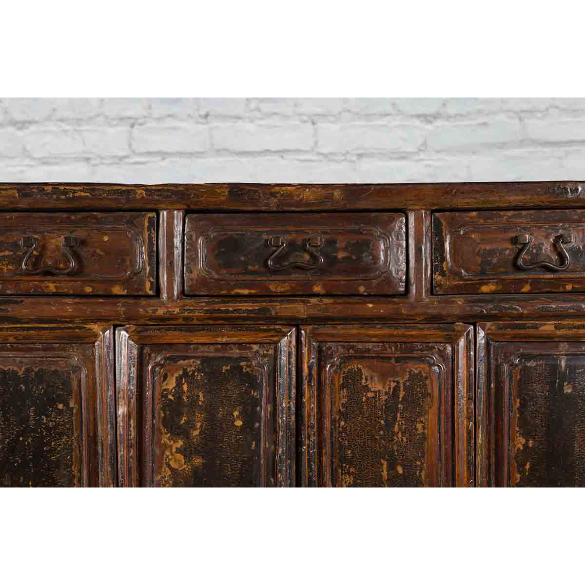 Qing Dynasty 1800s Brown Lacquered Chinese Cabinet with Doors and Drawers-18. Asian &amp; Chinese Furniture, Art, Antiques, Vintage Home Décor for sale at FEA Home