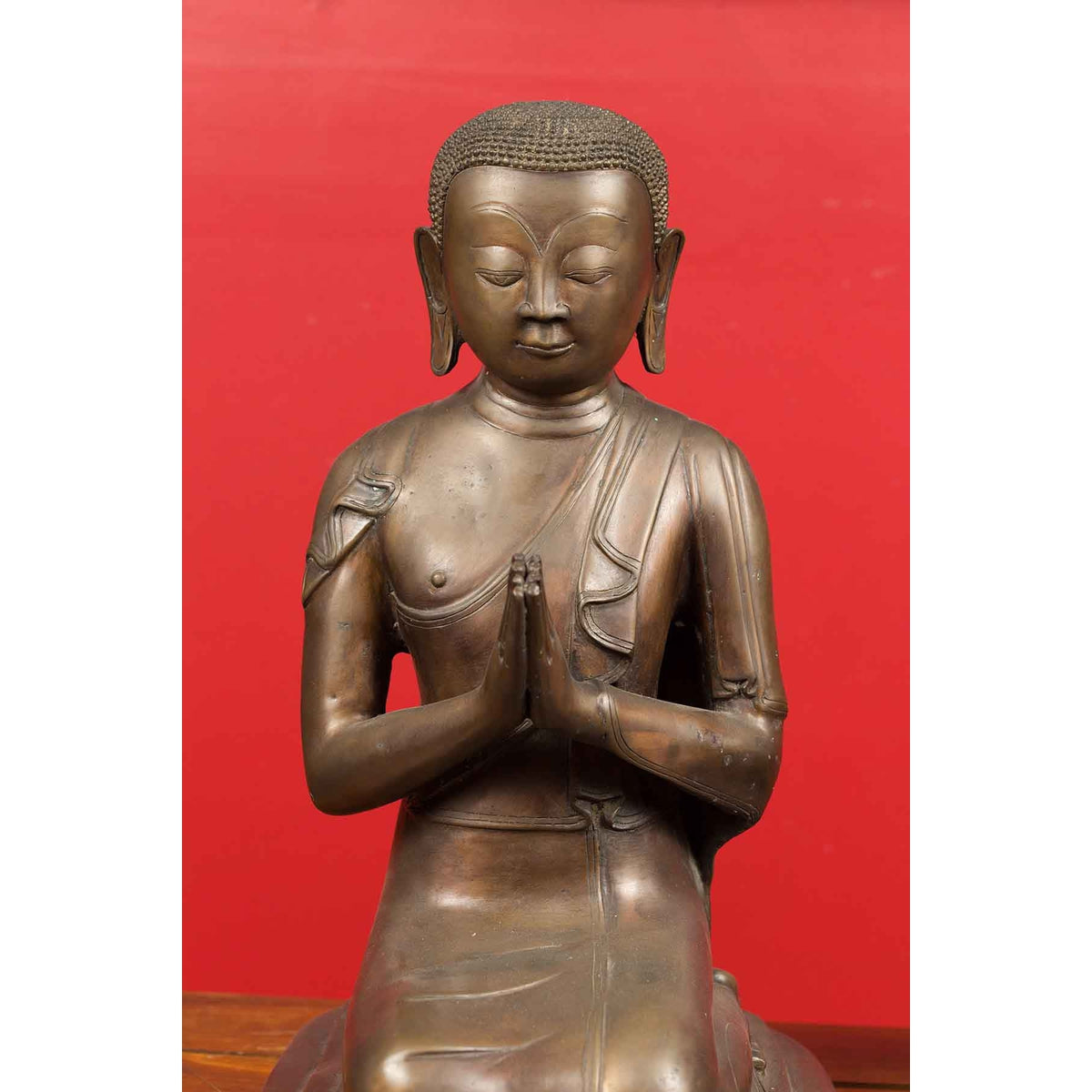 Pair of Burmese 20th Century Bronze Statues of Kneeling Buddhist Disciples-5. Asian &amp; Chinese Furniture, Art, Antiques, Vintage Home Décor for sale at FEA Home