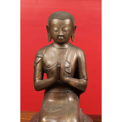 Pair of Burmese 20th Century Bronze Statues of Kneeling Buddhist Disciples-YN3691 / YN3692-5. Asian & Chinese Furniture, Art, Antiques, Vintage Home Décor for sale at FEA Home