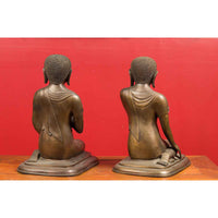 Pair of Burmese 20th Century Bronze Statues of Kneeling Buddhist Disciples