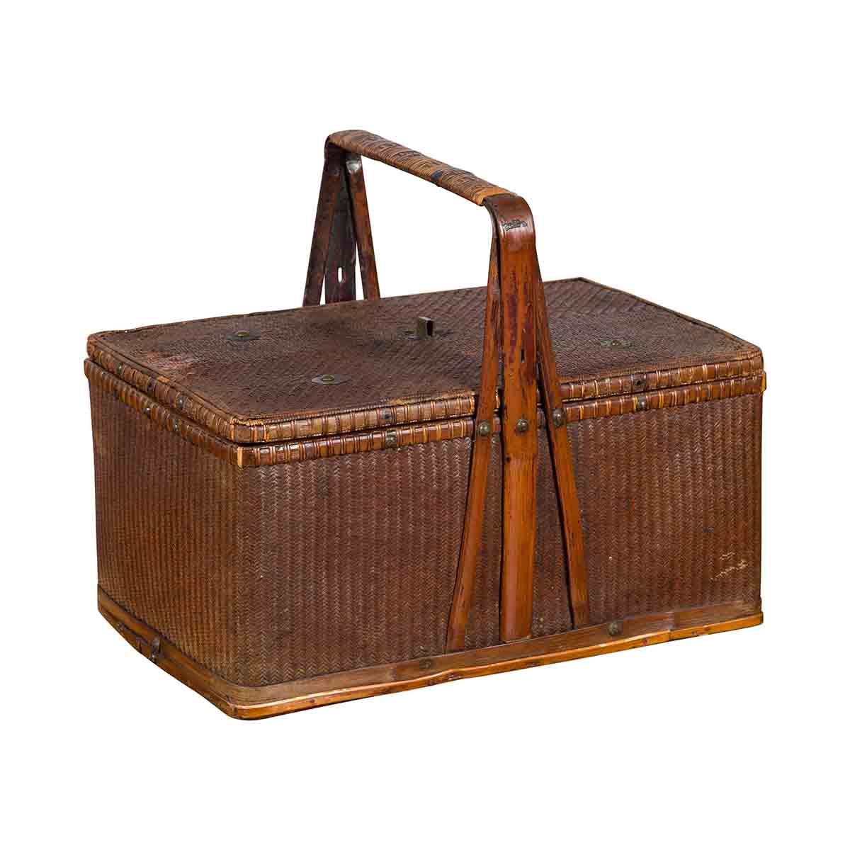 Chinese Early 20th Century Rattan Lunch Box with Tripartite Bamboo Handle-1. Asian & Chinese Furniture, Art, Antiques, Vintage Home Décor for sale at FEA Home