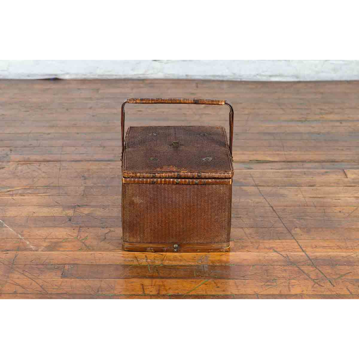 Chinese Early 20th Century Rattan Lunch Box with Tripartite Bamboo Handle-9. Asian &amp; Chinese Furniture, Art, Antiques, Vintage Home Décor for sale at FEA Home