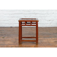 Chinese Rustic Early 20th Century Reddish Brown Lacquered Stool with Bamboo Seat