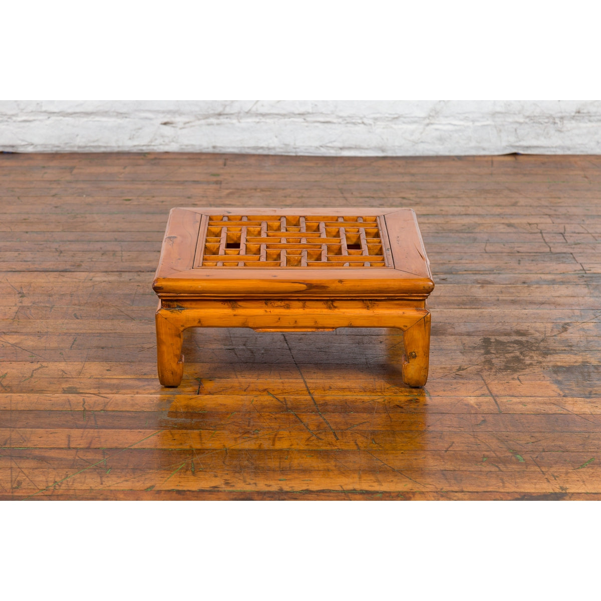 Chinese Vintage Ming Dynasty Style Elmwood Low Prayer Table with Fretwork Top-9. Asian &amp; Chinese Furniture, Art, Antiques, Vintage Home Décor for sale at FEA Home