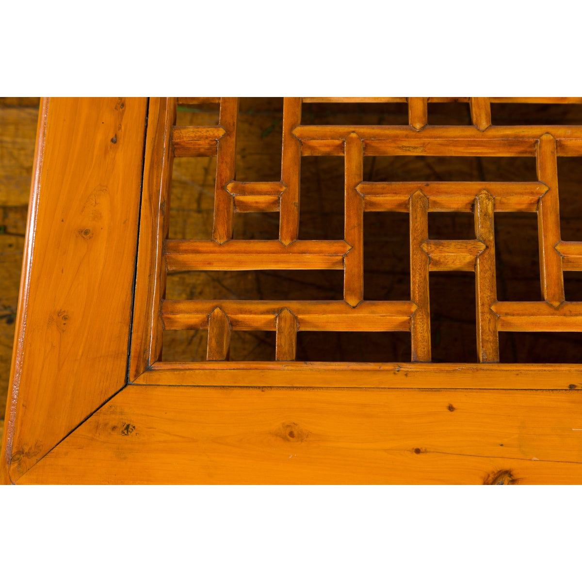 Chinese Vintage Ming Dynasty Style Elmwood Low Prayer Table with Fretwork Top-6. Asian &amp; Chinese Furniture, Art, Antiques, Vintage Home Décor for sale at FEA Home