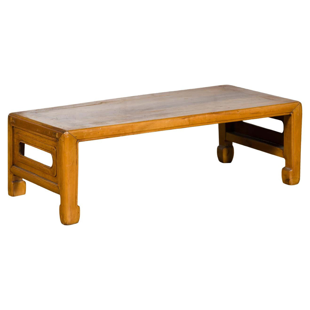 Vintage Chinese Low Kang Table with Horse Hoof Feet and Pierced Sides-1. Asian & Chinese Furniture, Art, Antiques, Vintage Home Décor for sale at FEA Home