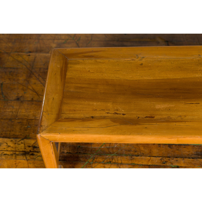 Vintage Chinese Low Kang Table with Horse Hoof Feet and Pierced Sides-YN3770-4. Asian & Chinese Furniture, Art, Antiques, Vintage Home Décor for sale at FEA Home