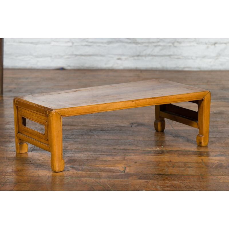 Vintage Chinese Low Kang Table with Horse Hoof Feet and Pierced Sides-YN3770-9. Asian & Chinese Furniture, Art, Antiques, Vintage Home Décor for sale at FEA Home