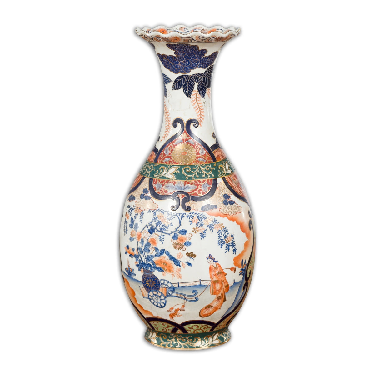 Chinese Arita Style Orange, Blue and Green Vase with Ladies in Landscapes-1. Asian & Chinese Furniture, Art, Antiques, Vintage Home Décor for sale at FEA Home