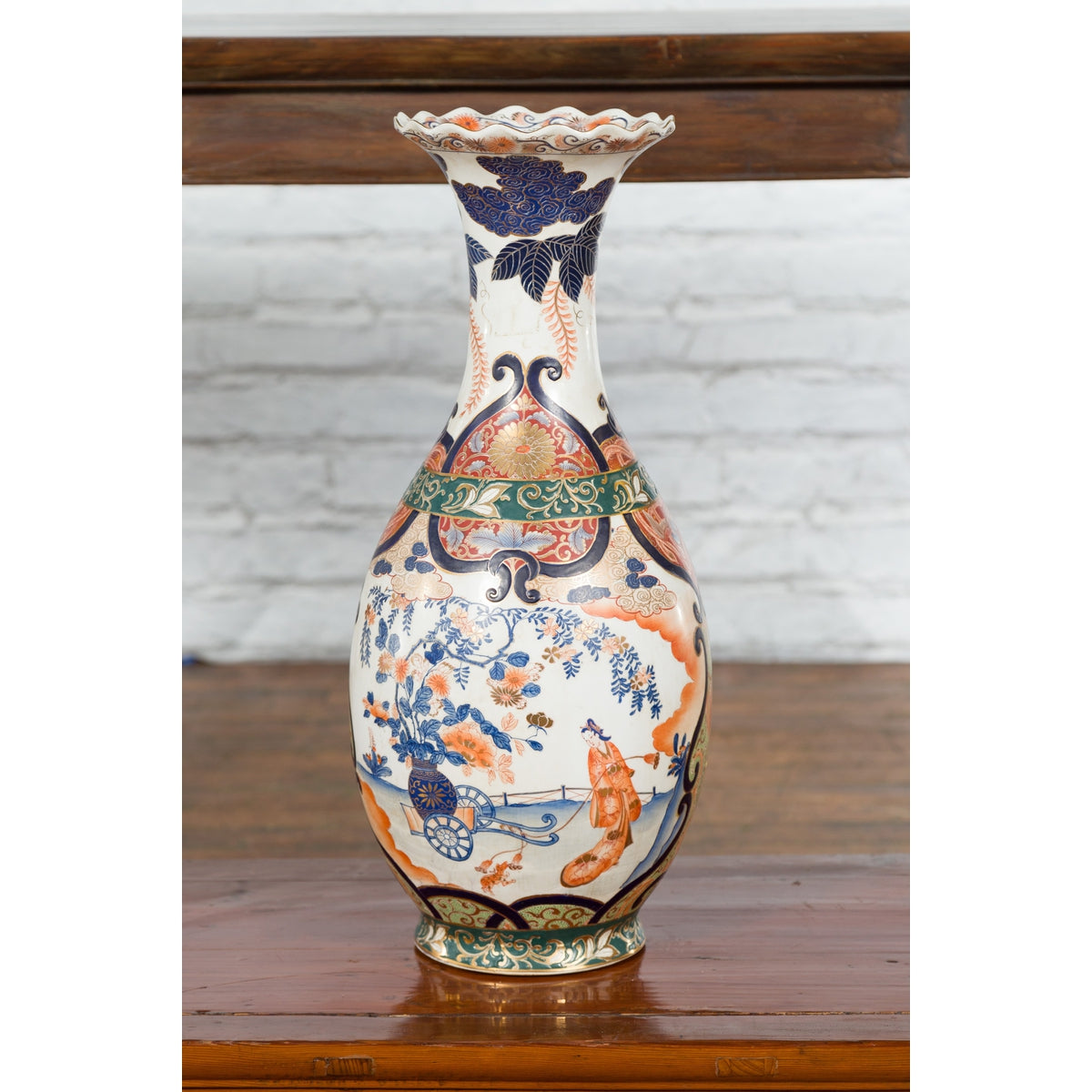 Chinese Arita Style Orange, Blue and Green Vase with Ladies in Landscapes-2. Asian & Chinese Furniture, Art, Antiques, Vintage Home Décor for sale at FEA Home
