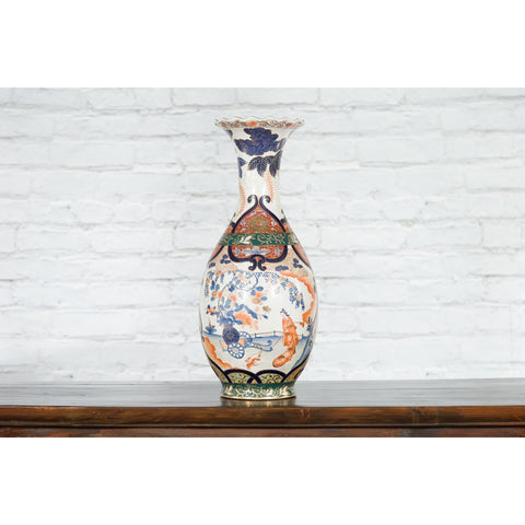 Chinese Arita Style Orange, Blue and Green Vase with Ladies in Landscapes