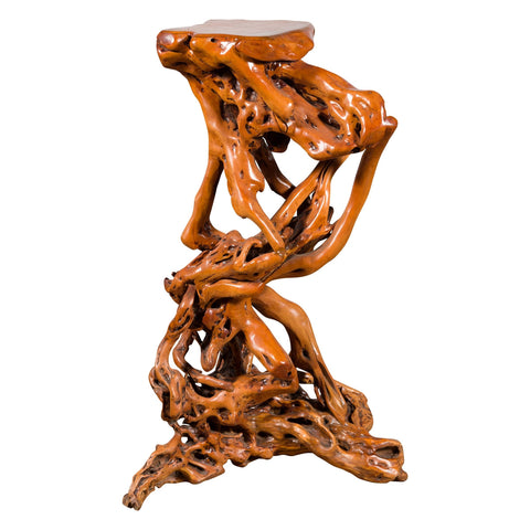 Chinese Vintage Pedestal Made from a Tree Root with Natural Lacquer Finish-YN3802-1. Asian & Chinese Furniture, Art, Antiques, Vintage Home Décor for sale at FEA Home