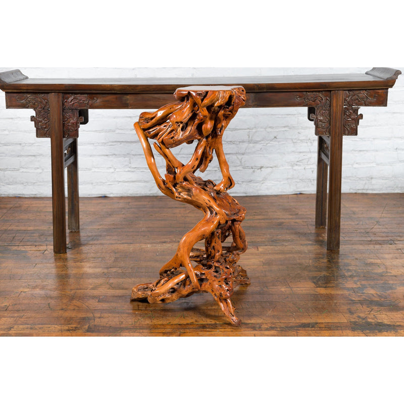 Chinese Vintage Pedestal Made from a Tree Root with Natural Lacquer Finish-YN3802-12. Asian & Chinese Furniture, Art, Antiques, Vintage Home Décor for sale at FEA Home