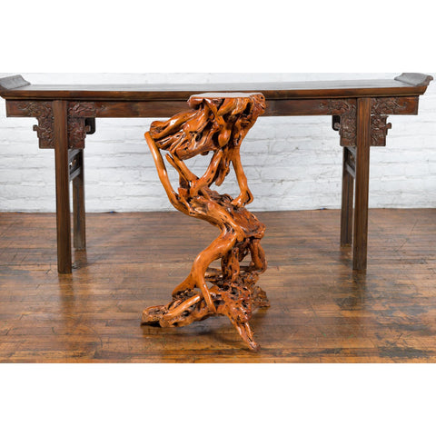Chinese Vintage Pedestal Made from a Tree Root with Natural Lacquer Finish-YN3802-12. Asian & Chinese Furniture, Art, Antiques, Vintage Home Décor for sale at FEA Home