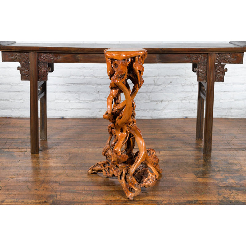 Chinese Vintage Pedestal Made from a Tree Root with Natural Lacquer Finish-YN3802-13. Asian & Chinese Furniture, Art, Antiques, Vintage Home Décor for sale at FEA Home