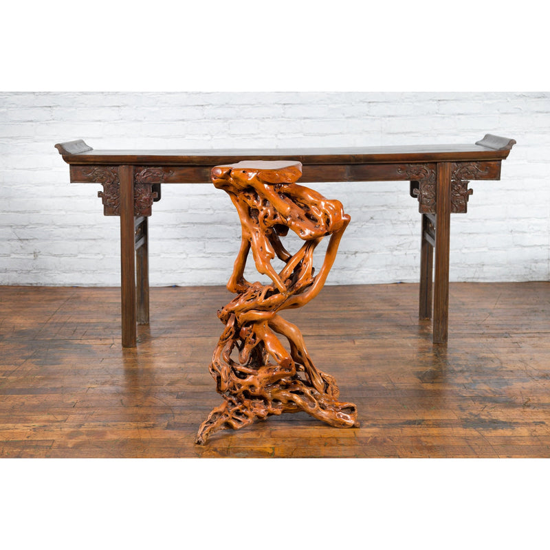 Chinese Vintage Pedestal Made from a Tree Root with Natural Lacquer Finish-YN3802-2. Asian & Chinese Furniture, Art, Antiques, Vintage Home Décor for sale at FEA Home
