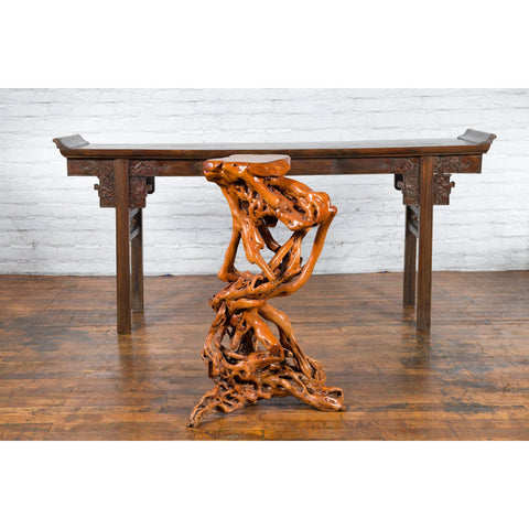 Chinese Vintage Pedestal Made from a Tree Root with Natural Lacquer Finish-YN3802-2. Asian & Chinese Furniture, Art, Antiques, Vintage Home Décor for sale at FEA Home