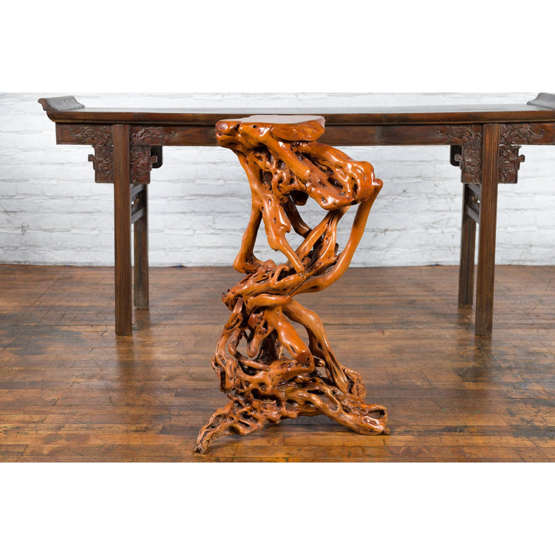 Chinese Vintage Pedestal Made from a Tree Root with Natural Lacquer Finish-YN3802-3. Asian & Chinese Furniture, Art, Antiques, Vintage Home Décor for sale at FEA Home