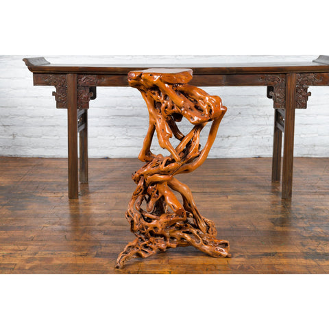 Chinese Vintage Pedestal Made from a Tree Root with Natural Lacquer Finish-YN3802-3. Asian & Chinese Furniture, Art, Antiques, Vintage Home Décor for sale at FEA Home