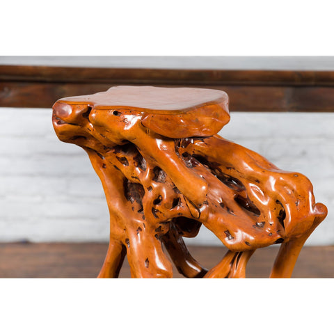 Chinese Vintage Pedestal Made from a Tree Root with Natural Lacquer Finish-YN3802-5. Asian & Chinese Furniture, Art, Antiques, Vintage Home Décor for sale at FEA Home