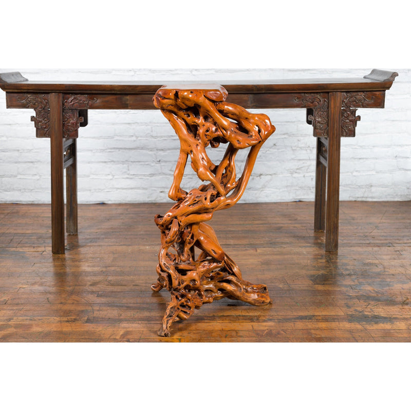 Chinese Vintage Pedestal Made from a Tree Root with Natural Lacquer Finish-YN3802-9. Asian & Chinese Furniture, Art, Antiques, Vintage Home Décor for sale at FEA Home
