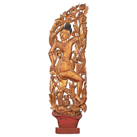 19th Century Burmese Carved Giltwood Fragment Depicting a Dancer with Foliage-YN3836-1. Asian & Chinese Furniture, Art, Antiques, Vintage Home Décor for sale at FEA Home