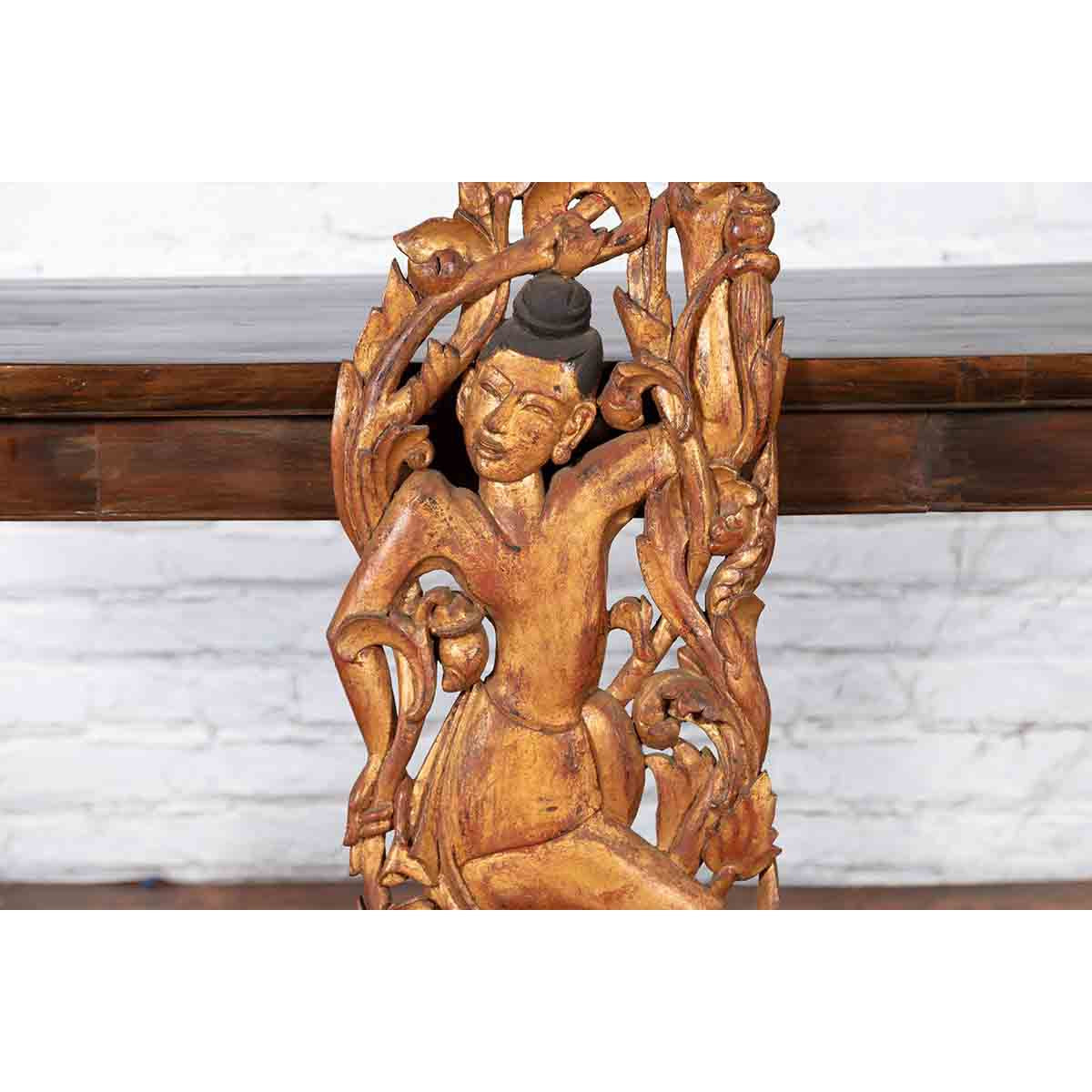 19th Century Burmese Carved Giltwood Fragment Depicting a Dancer with Foliage-6. Asian &amp; Chinese Furniture, Art, Antiques, Vintage Home Décor for sale at FEA Home