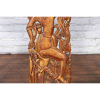 19th Century Burmese Carved Giltwood Fragment Depicting a Dancer with Foliage