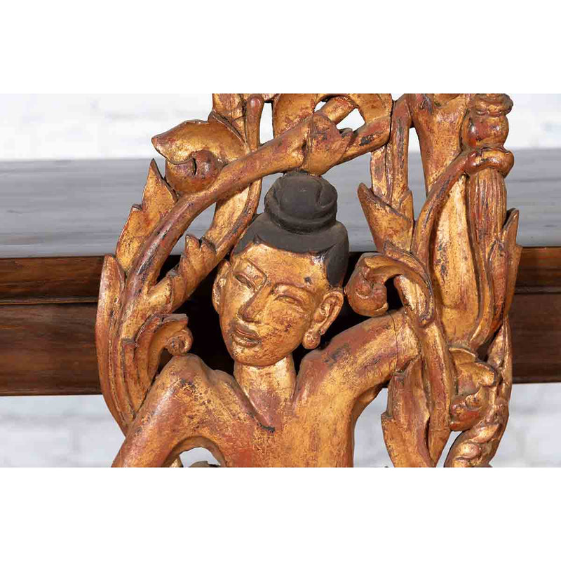 19th Century Burmese Carved Giltwood Fragment Depicting a Dancer with Foliage-YN3836-9. Asian & Chinese Furniture, Art, Antiques, Vintage Home Décor for sale at FEA Home