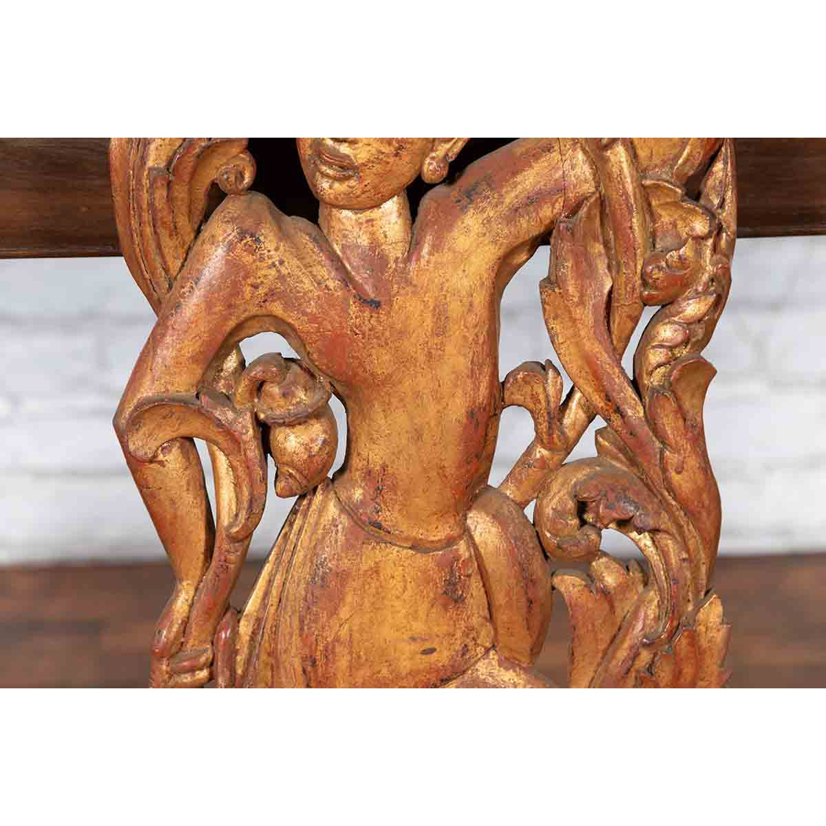 19th Century Burmese Carved Giltwood Fragment Depicting a Dancer with Foliage-10. Asian &amp; Chinese Furniture, Art, Antiques, Vintage Home Décor for sale at FEA Home
