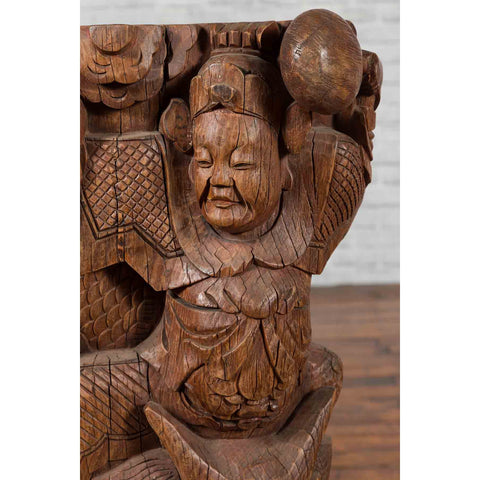 Pair of Chinese 19th Century Hand Carved Wooden Temple Corbels with Warriors-YN3837-5. Asian & Chinese Furniture, Art, Antiques, Vintage Home Décor for sale at FEA Home