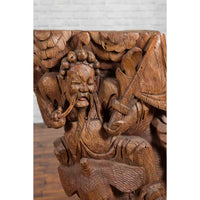 Pair of Chinese 19th Century Hand Carved Wooden Temple Corbels with Warriors