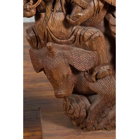 Pair of Chinese 19th Century Hand Carved Wooden Temple Corbels with Warriors-YN3837-8. Asian & Chinese Furniture, Art, Antiques, Vintage Home Décor for sale at FEA Home