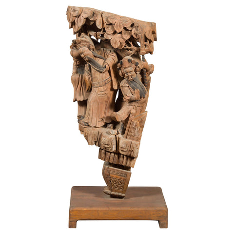 Chinese Qing Dynasty Hand-Carved Wooden Temple Corbel with Detailed Figures-YN3839-1. Asian & Chinese Furniture, Art, Antiques, Vintage Home Décor for sale at FEA Home