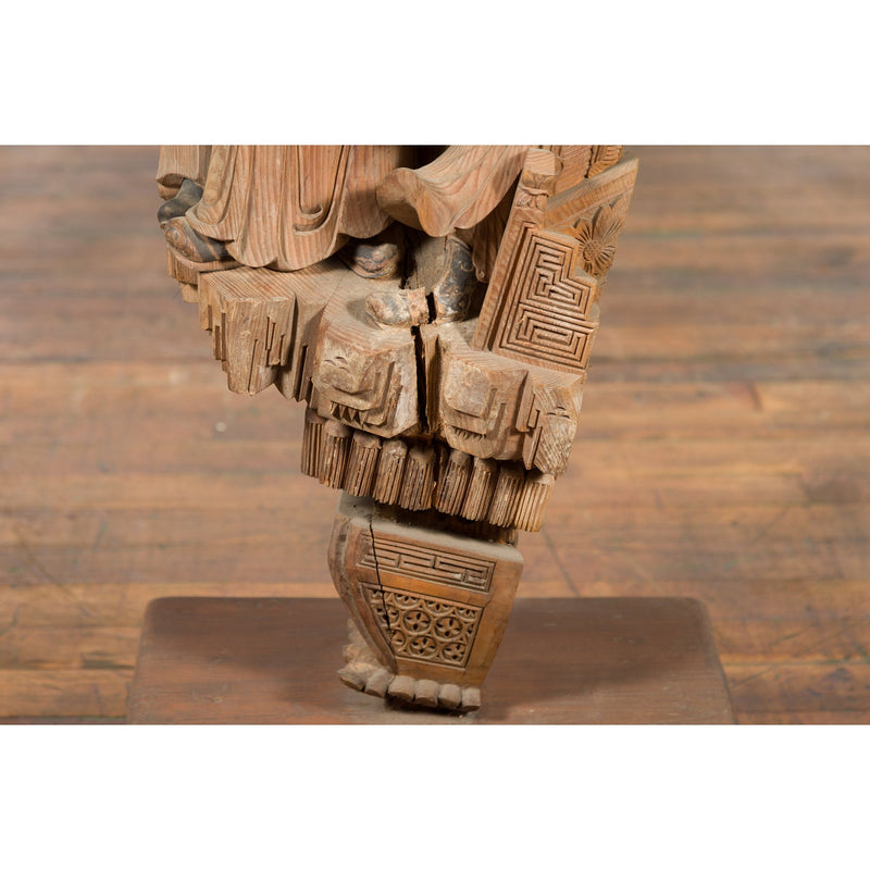 Chinese Qing Dynasty Hand-Carved Wooden Temple Corbel with Detailed Figures-YN3839-11. Asian & Chinese Furniture, Art, Antiques, Vintage Home Décor for sale at FEA Home