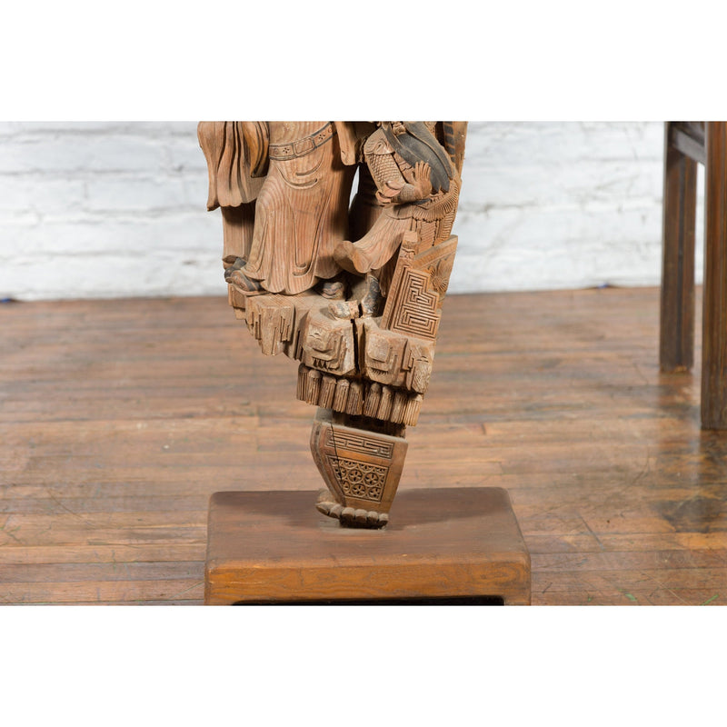 Chinese Qing Dynasty Hand-Carved Wooden Temple Corbel with Detailed Figures-YN3839-17. Asian & Chinese Furniture, Art, Antiques, Vintage Home Décor for sale at FEA Home