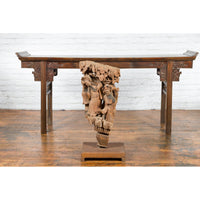 Chinese Qing Dynasty Hand-Carved Wooden Temple Corbel with Detailed Figures
