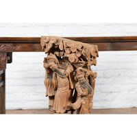 Chinese Qing Dynasty Hand-Carved Wooden Temple Corbel with Detailed Figures