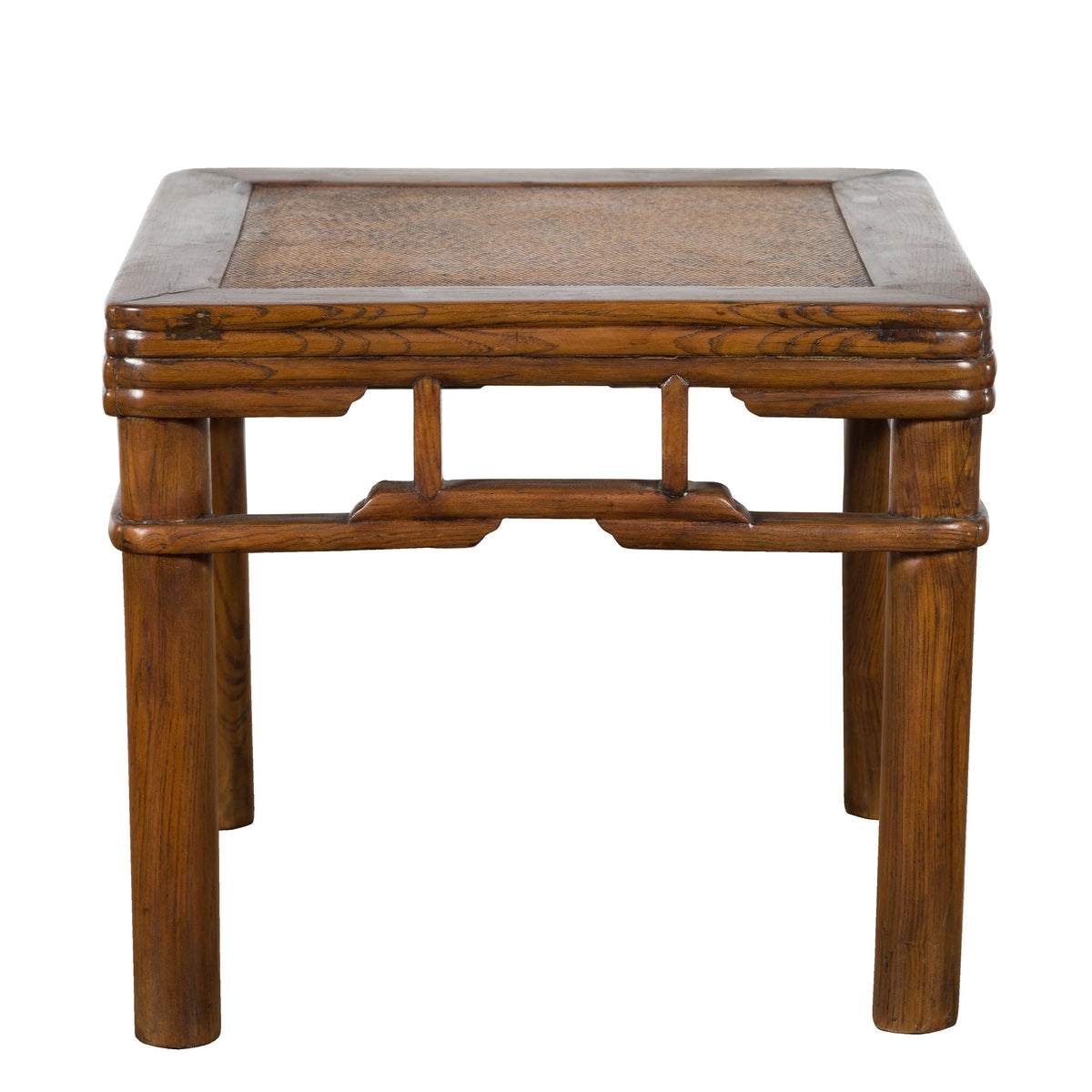 Chinese Qing Dynasty Early 20th Century Elmwood Side Table with Woven Rattan Top-1. Asian & Chinese Furniture, Art, Antiques, Vintage Home Décor for sale at FEA Home