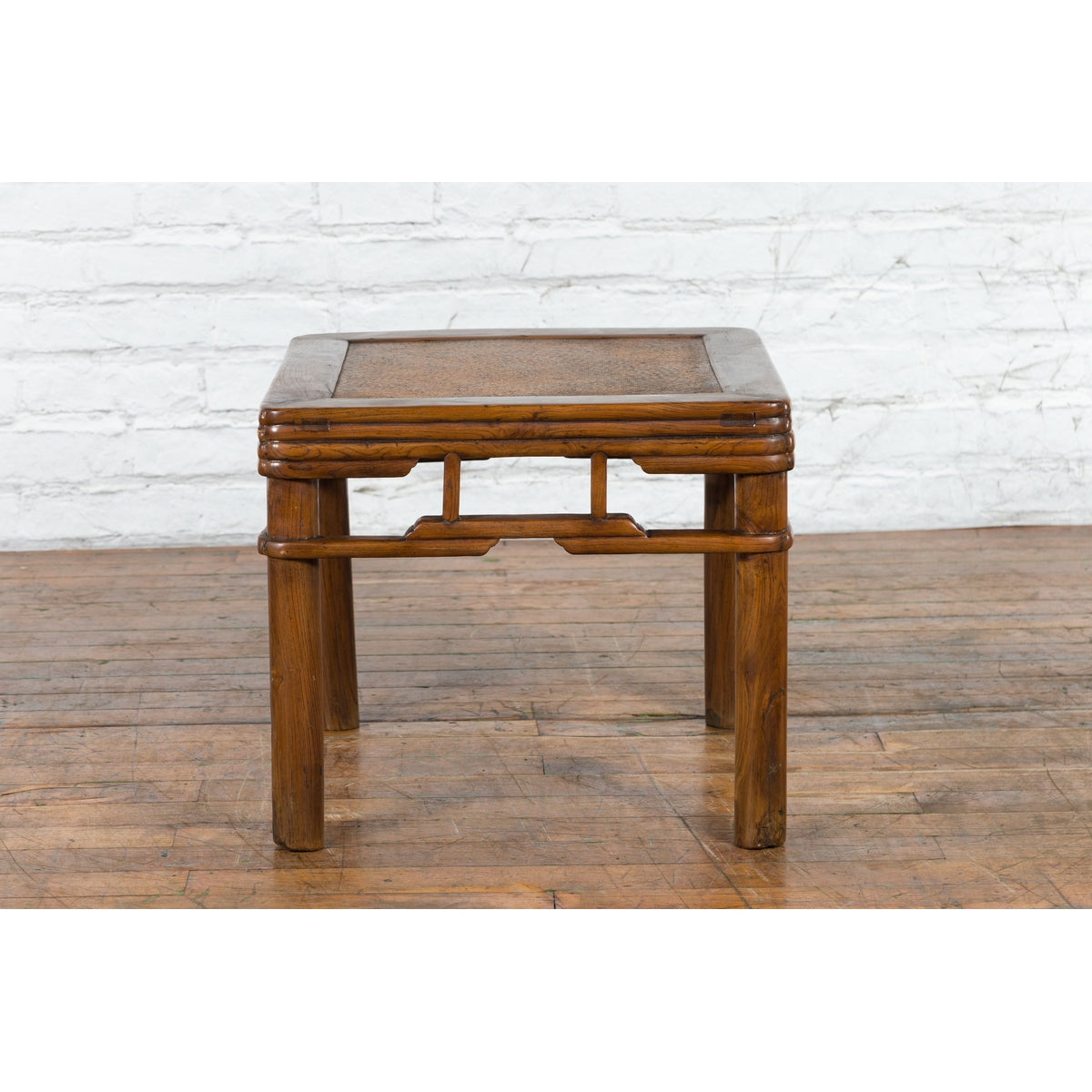 Chinese Qing Dynasty Early 20th Century Elmwood Side Table with Woven Rattan Top-16. Asian &amp; Chinese Furniture, Art, Antiques, Vintage Home Décor for sale at FEA Home