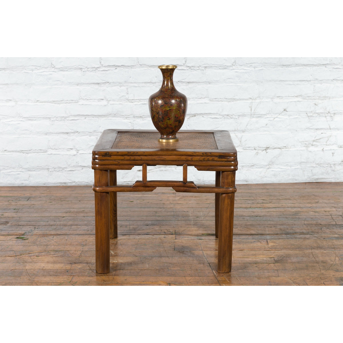 Chinese Qing Dynasty Early 20th Century Elmwood Side Table with Woven Rattan Top-2. Asian & Chinese Furniture, Art, Antiques, Vintage Home Décor for sale at FEA Home