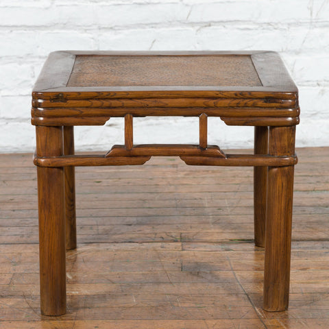 Chinese Qing Dynasty Early 20th Century Elmwood Side Table with Woven Rattan Top-5. Asian & Chinese Furniture, Art, Antiques, Vintage Home Décor for sale at FEA Home