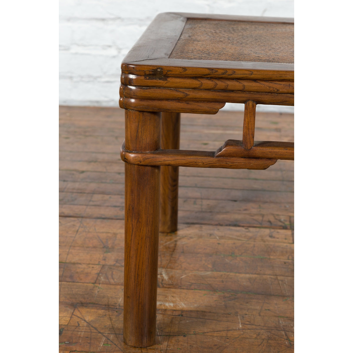 Chinese Qing Dynasty Early 20th Century Elmwood Side Table with Woven Rattan Top-8. Asian &amp; Chinese Furniture, Art, Antiques, Vintage Home Décor for sale at FEA Home