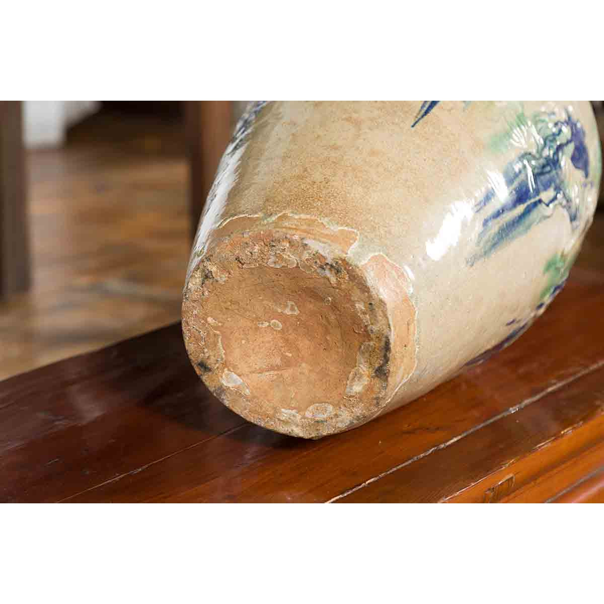 Antique Annamese 19th Century Storage Vessel with Green and Blue Glazed Effects-14. Asian &amp; Chinese Furniture, Art, Antiques, Vintage Home Décor for sale at FEA Home