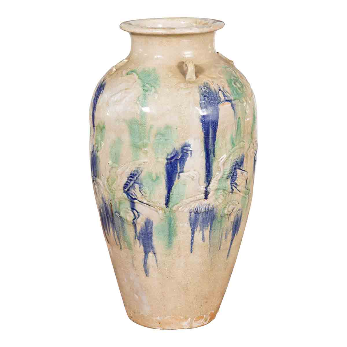 Antique Annamese 19th Century Storage Vessel with Green and Blue Glazed Effects-1. Asian & Chinese Furniture, Art, Antiques, Vintage Home Décor for sale at FEA Home