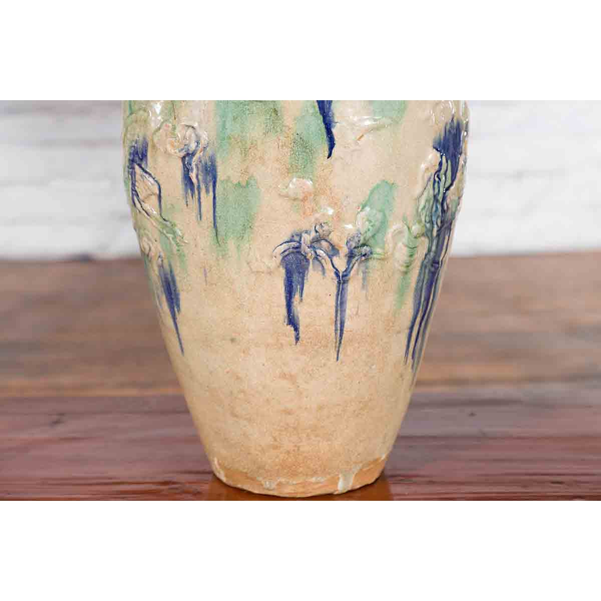 Antique Annamese 19th Century Storage Vessel with Green and Blue Glazed Effects-7. Asian &amp; Chinese Furniture, Art, Antiques, Vintage Home Décor for sale at FEA Home