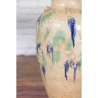 Antique Annamese 19th Century Storage Vessel with Green and Blue Glazed Effects
